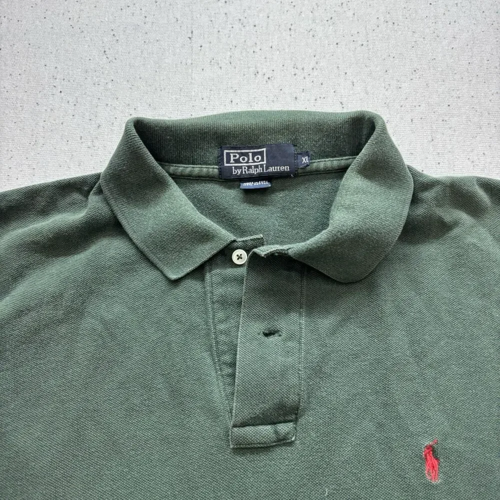 Vintage Polo Ralph Lauren Shirt Mens XL Green Pique Cotton Red Pony 90s Y2K